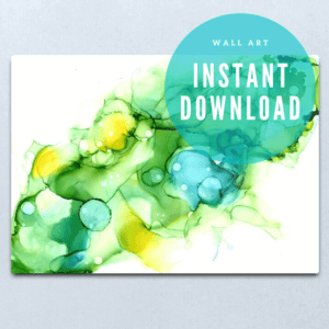 Abstract Alcohol Ink Wall Art, Ink Painting, Digital Download, Green, Teal & Yellow